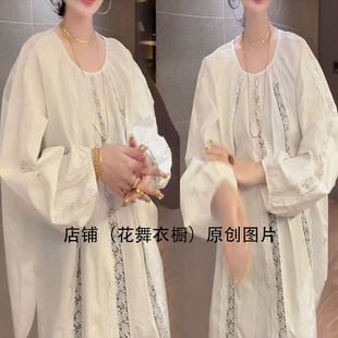 温柔风白色蕾丝衬衫女长袖宽松圆领套头百搭高级感浪漫蕾丝风拼接