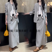 套装 职业两件套时尚 女2026春季 时尚 显瘦 新款 韩系气质灰色条纹西装