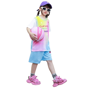 儿童篮球服套装训练服女童夏季运动短袖速干衣小学生幼儿园表演服