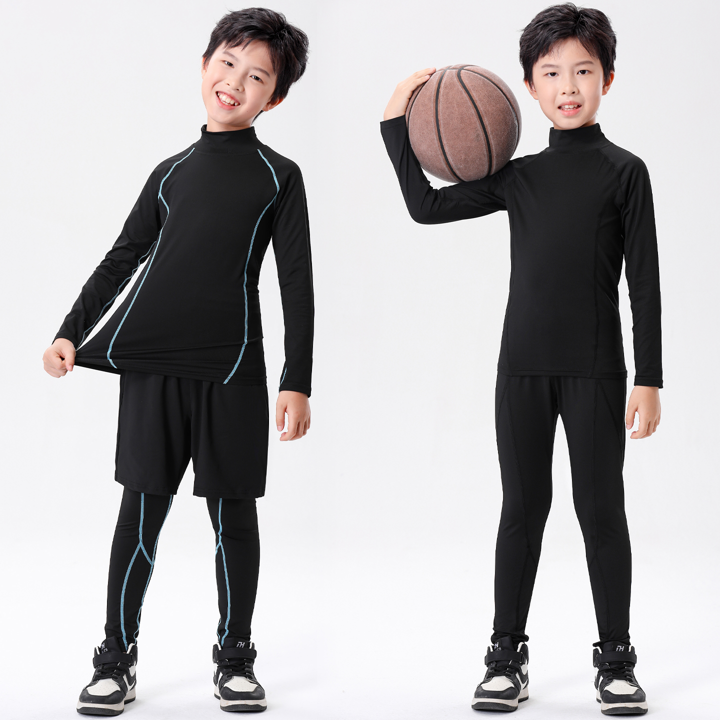 儿童高领长袖速干衣运动紧身衣
