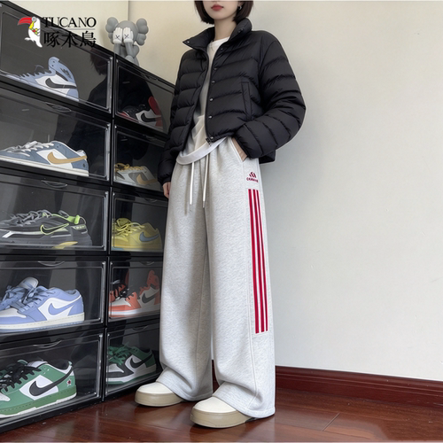 啄木鸟三条杠条纹休闲卫裤女秋冬