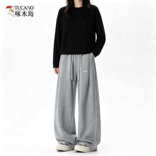 啄木鸟休闲弯刀裤女运动卫裤秋冬