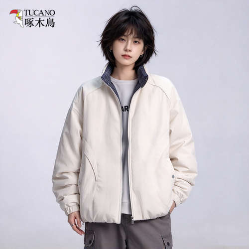 啄木鸟老钱风工装羽绒服女白鸭绒