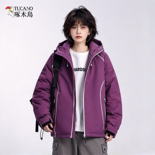 啄木鸟连帽工装羽绒服女90白鸭绒