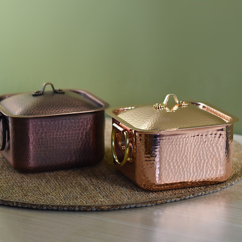 纯紫铜火锅家用商用电磁炉专用铜锅方形单人酒精炉小火锅一人一锅