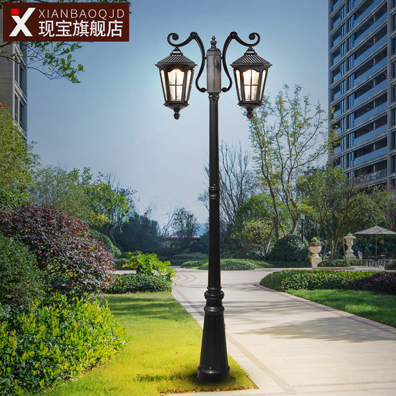 复古路灯室外欧式防水高杆别墅led灯户外小区庭院双头草坪景观灯