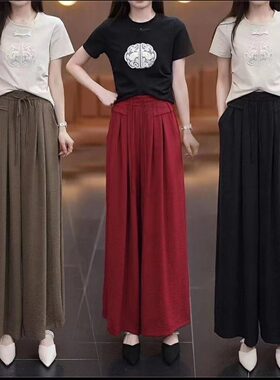 垂坠感25新款女装春夏季休闲感显瘦冰丝皱山本裤阔腿长裙裤y