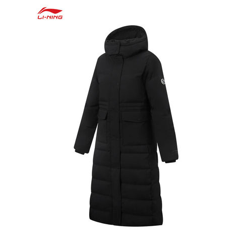 李宁运动羽绒服女长款2025冬季80%鸭绒保暖防寒连帽羽绒服AYMV232
