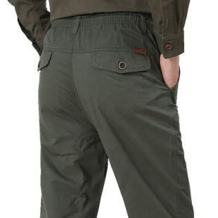 2025秋季男士大码宽松休闲裤男中腰直筒多袋工装男裤纯棉松紧裤子