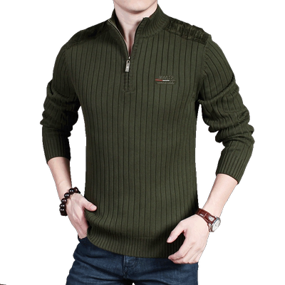 加绒加厚立领大码半拉链针织衫