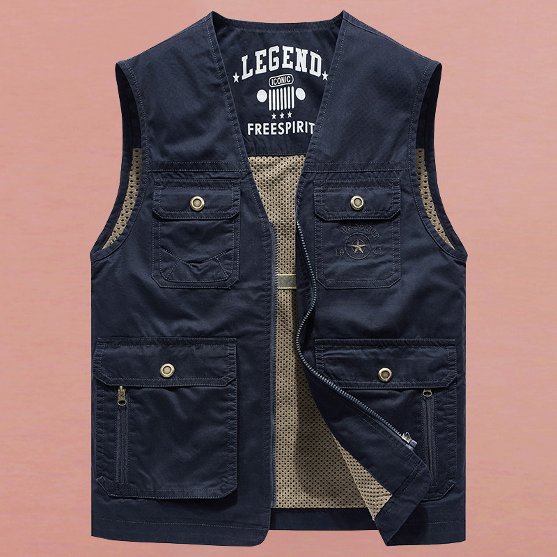 2025春秋季纯棉男士马甲多口袋工装大码宽松背心登山摄影垂钓外套