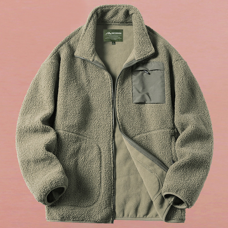 羊羔绒卫衣加绒加厚宽松外套冬季男女款时尚抓绒多袋工装立领上衣