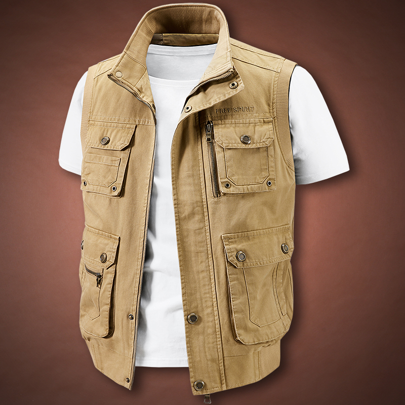 水洗纯棉多口袋工装马甲