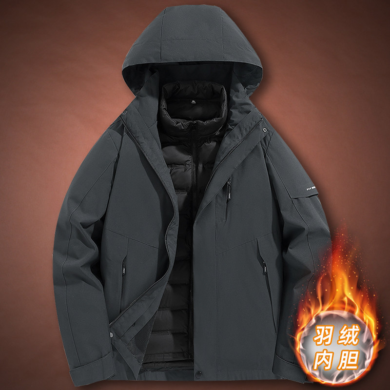 冬季冲锋衣三合一两件套宽松棉衣男女羽绒内胆防水保暖情侣外套潮