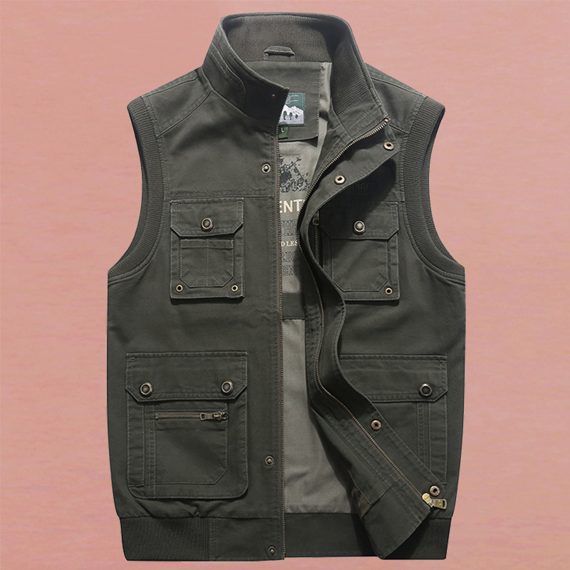 2025秋季水洗纯棉宽松马夹男加肥加大码外套多袋工装马甲背心爸爸