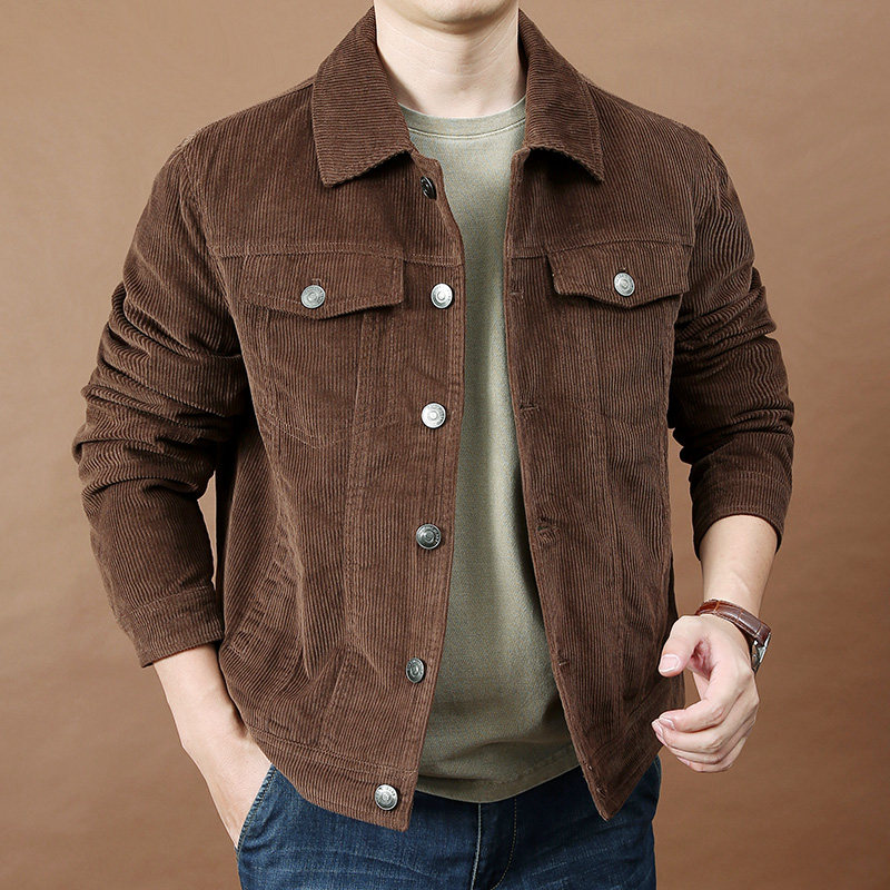 夹克男款秋季灯芯绒翻领宽松外套时尚男士多口袋工装复古笳克衫潮