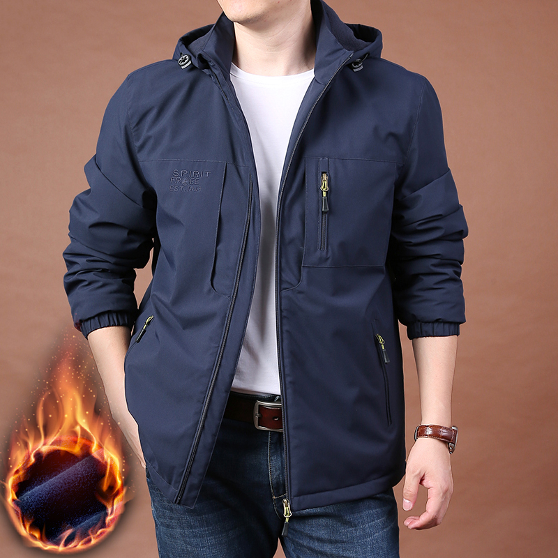 2025秋冬大码宽松夹克衫男加绒加厚外套男士胖子户外速干茄克衫潮