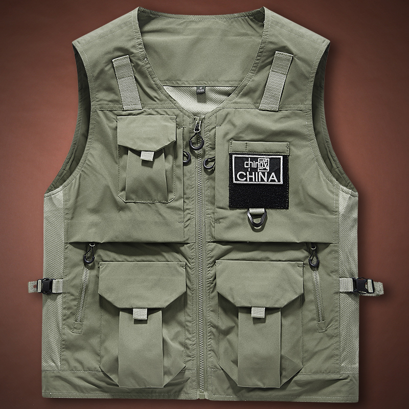 JPDUN寬松春季拉鏈多袋工裝馬甲