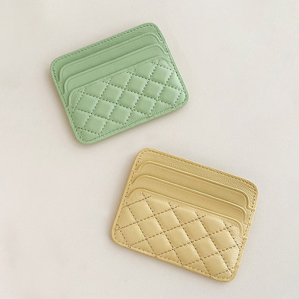 超薄羊皮小卡包迷你精致菱格小香风证件收纳包女士真皮一片式卡夹