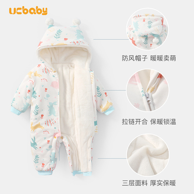 婴儿棉服冬季连体衣新生宝宝冬装外出服棉衣秋冬套装外穿加绒加厚