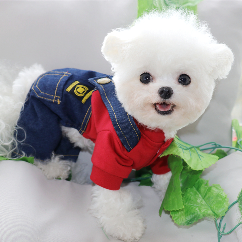 狗狗新年衣服2025新款冬季保暖过年喜庆泰迪红色背带裤假两件博美