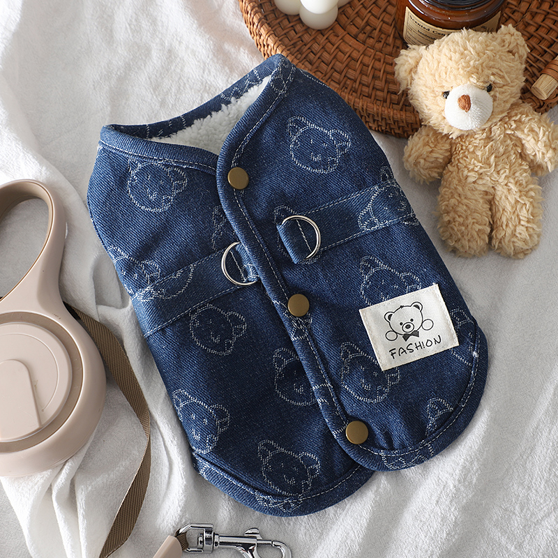 泰迪狗狗衣服2025新款公狗冬装保暖冬季带牵引环马甲比熊牛仔棉衣