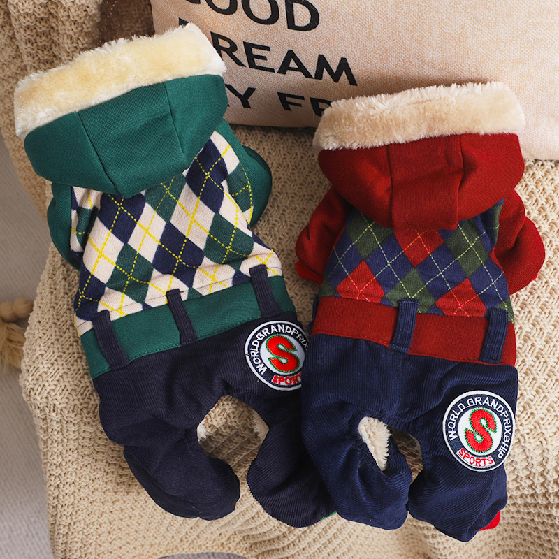 狗狗衣服2025新款冬小型犬马尔济斯比熊四脚连帽卫衣加绒厚款棉服