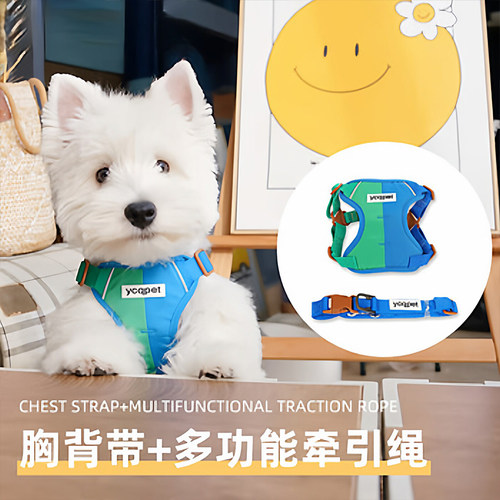 狗牵引绳胸背带小型犬专用背心式西高地清新蓝色高颜值外出遛狗绳