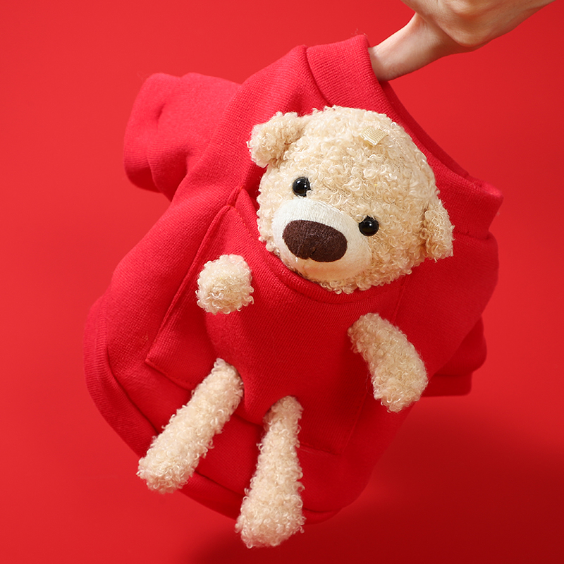 狗狗新年衣服2025新款冬装小型犬可爱熊卫衣红色喜庆圆领过年棉衣
