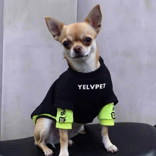 狗狗秋冬衣服小型犬冬天保暖加绒冬装黑绿拼色潮酷帅气卫衣比格犬