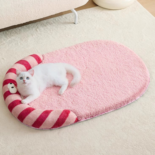 通用猫咪睡垫猫垫子可拆洗冬天毛绒条纹垫布偶猫靠枕 软垫猫窝四季