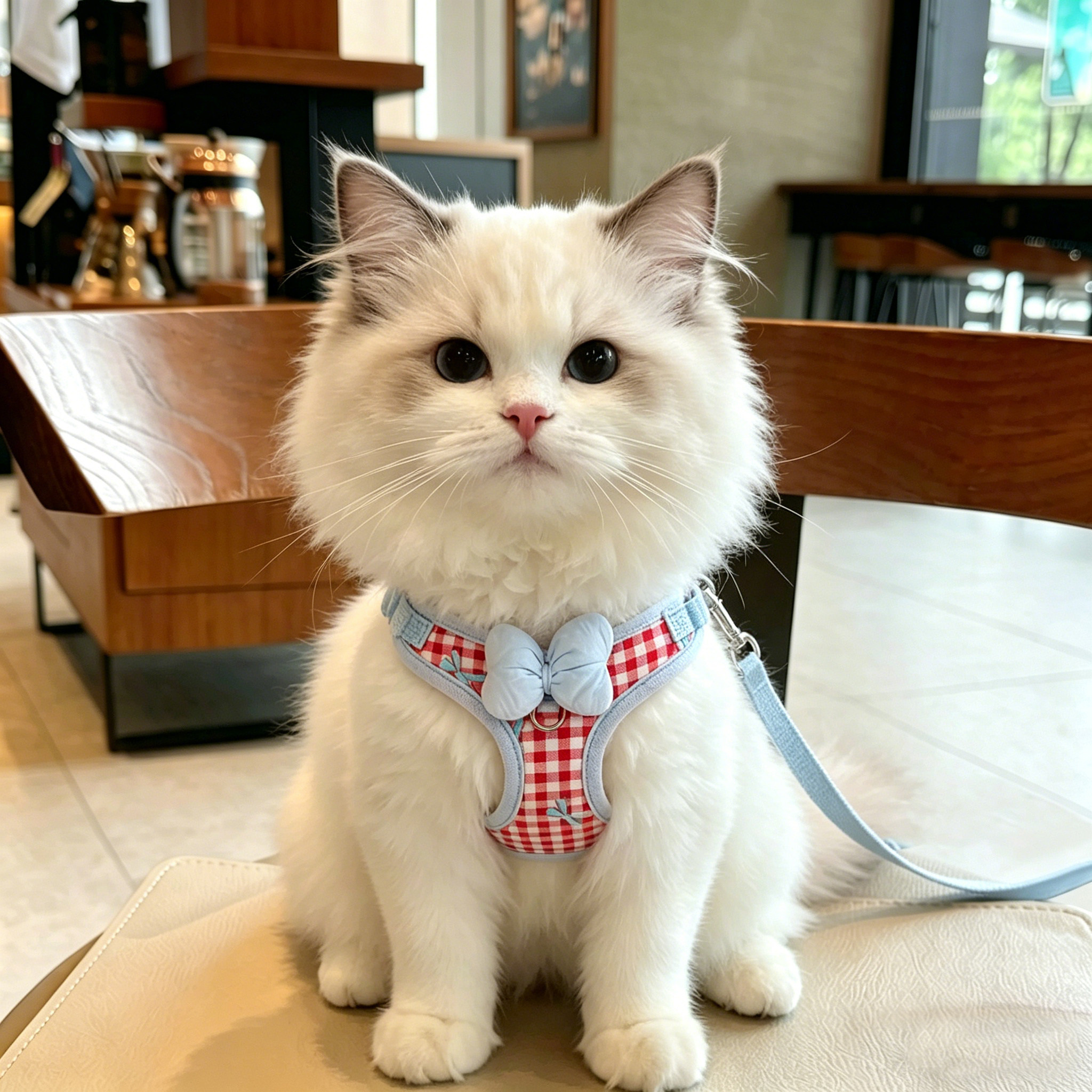 猫咪牵引绳防挣脱遛猫绳子外出幼猫布偶猫方格透气高颜值宠物用品
