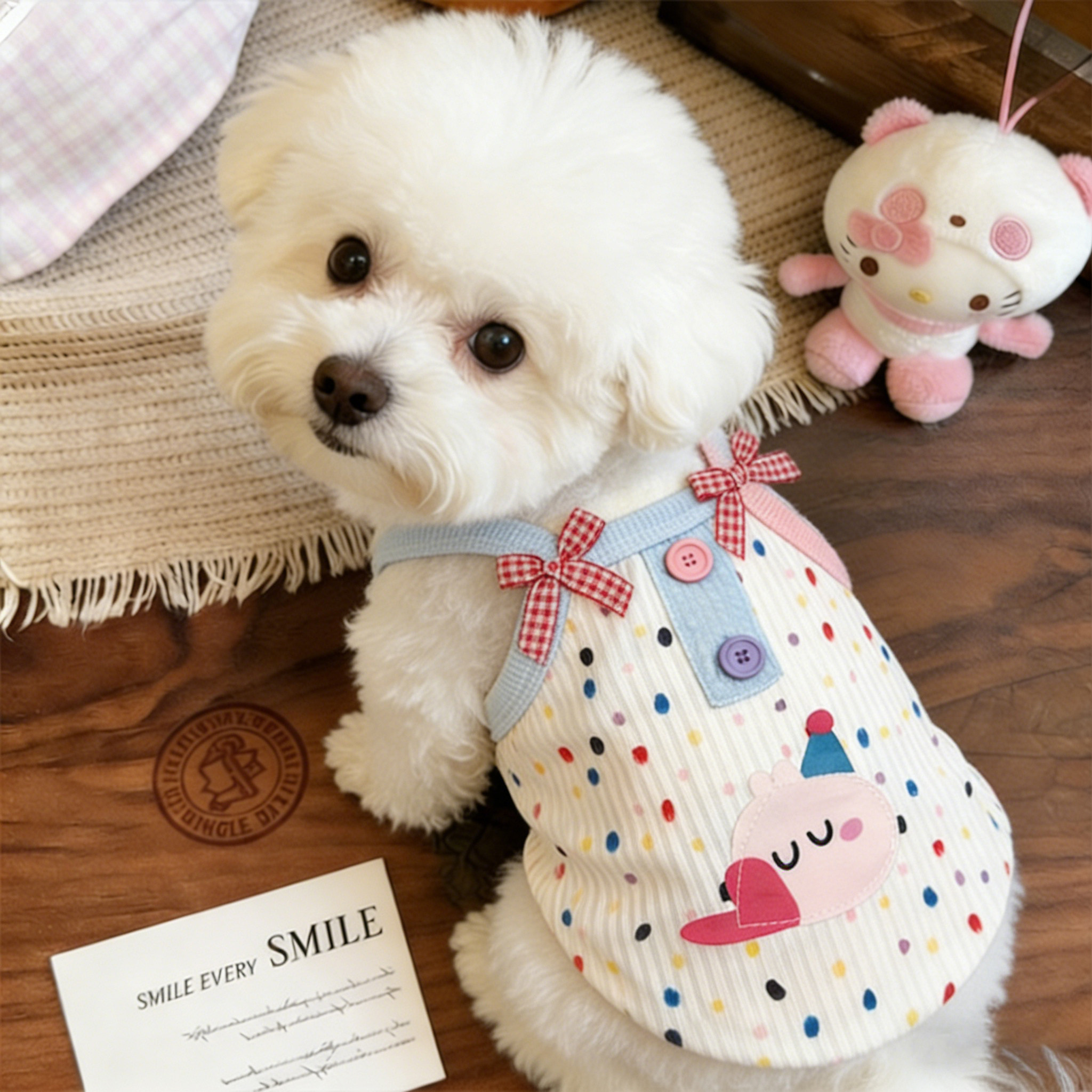 小狗衣服春装薄款幼犬夏天狗狗两脚衣比熊波点撞色吊带高颜值泰迪