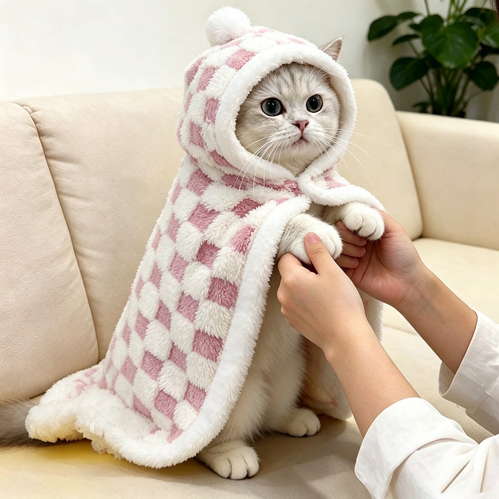 猫咪毛毯宠物斗篷披风被子秋冬保暖方格户外冬季金渐层银渐层可爱