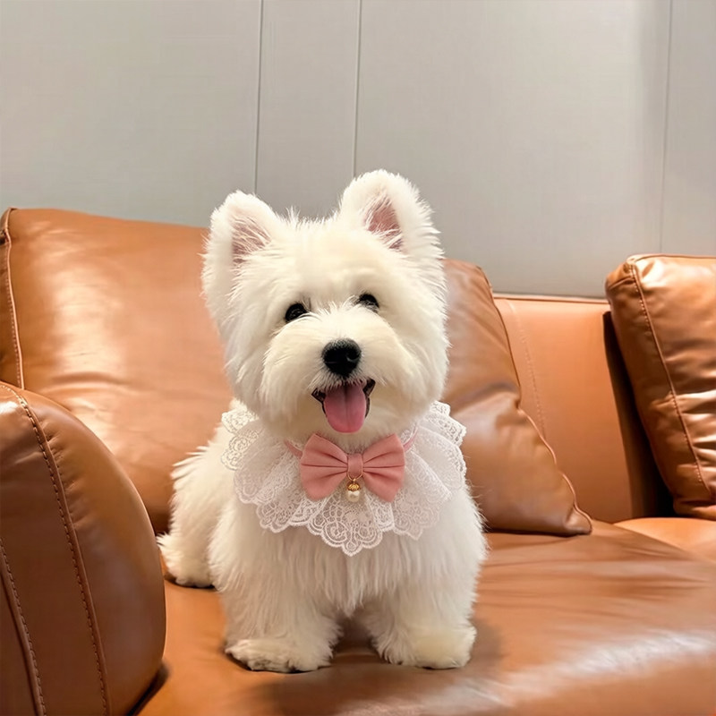 狗狗口水巾小型犬围兜小狗西高地配饰薄款粉色蕾丝蝴蝶结宠物博美