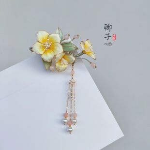 『西江月』卿子手作原创掐丝绒花边夹汉服配饰古典流苏古风发饰