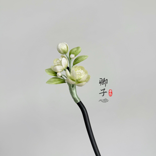 『茉语』卿子手作原创非遗绒花茉莉花黑檀木发簪旗袍汉服清新素雅