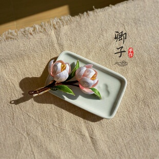 『绯烟』卿子手作非遗绒花蚕丝古风粉玉兰汉服新中式纯手工发夹