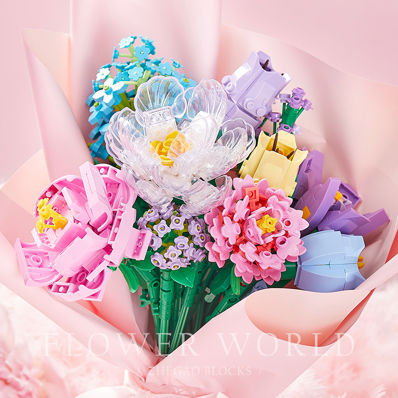 哲高潮玩积木花束玫瑰花朵向日葵diy礼物送女生拼接装摆件教师节