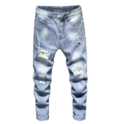 牛仔裤男款修身弹力九分裤子男潮