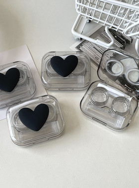 黑色girl隐形眼镜高级美瞳盒子近视镜日系眼镜盒盒带辣妹简约透明