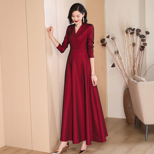 喜婆婆婚宴装春秋新款红色连衣裙气质高端中式喜妈妈礼服长裙1628