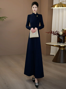 秋冬连衣裙长袖加厚2025新款高端奢华气质显瘦连身裙女长裙1083