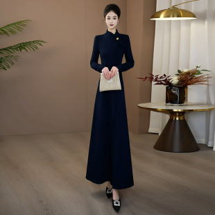 秋冬连衣裙长袖 高端奢华气质显瘦连身裙女长裙1083 加厚2025新款