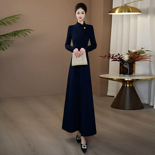 秋冬连衣裙长袖加厚2026新款高端奢华气质显瘦连身裙女长裙1083