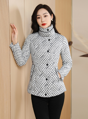 格子时尚高端羽绒服女短款高级感冬季新款收腰保暖白鸭绒外套6236