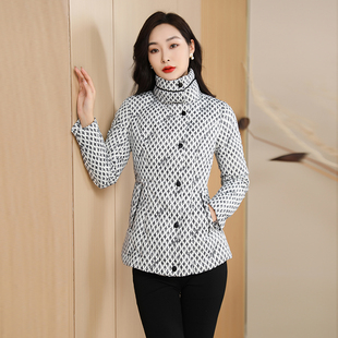 格子时尚高端羽绒服女短款高级感冬季新款收腰保暖白鸭绒外套6236