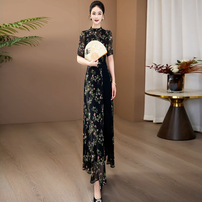 绝美不撞款连衣裙女2026新款夏高级感气质显瘦雪纺碎花超长裙465