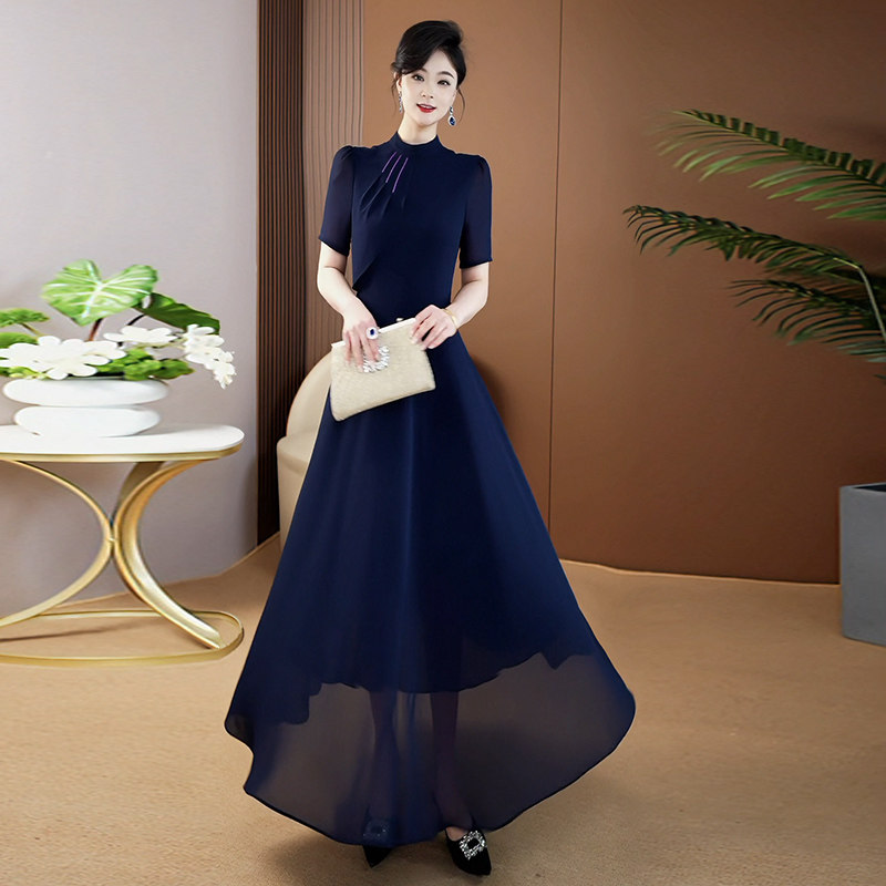 蓝色夏日巨好看连衣裙2026女装穿搭飘带减龄高端掐腰大摆长裙083