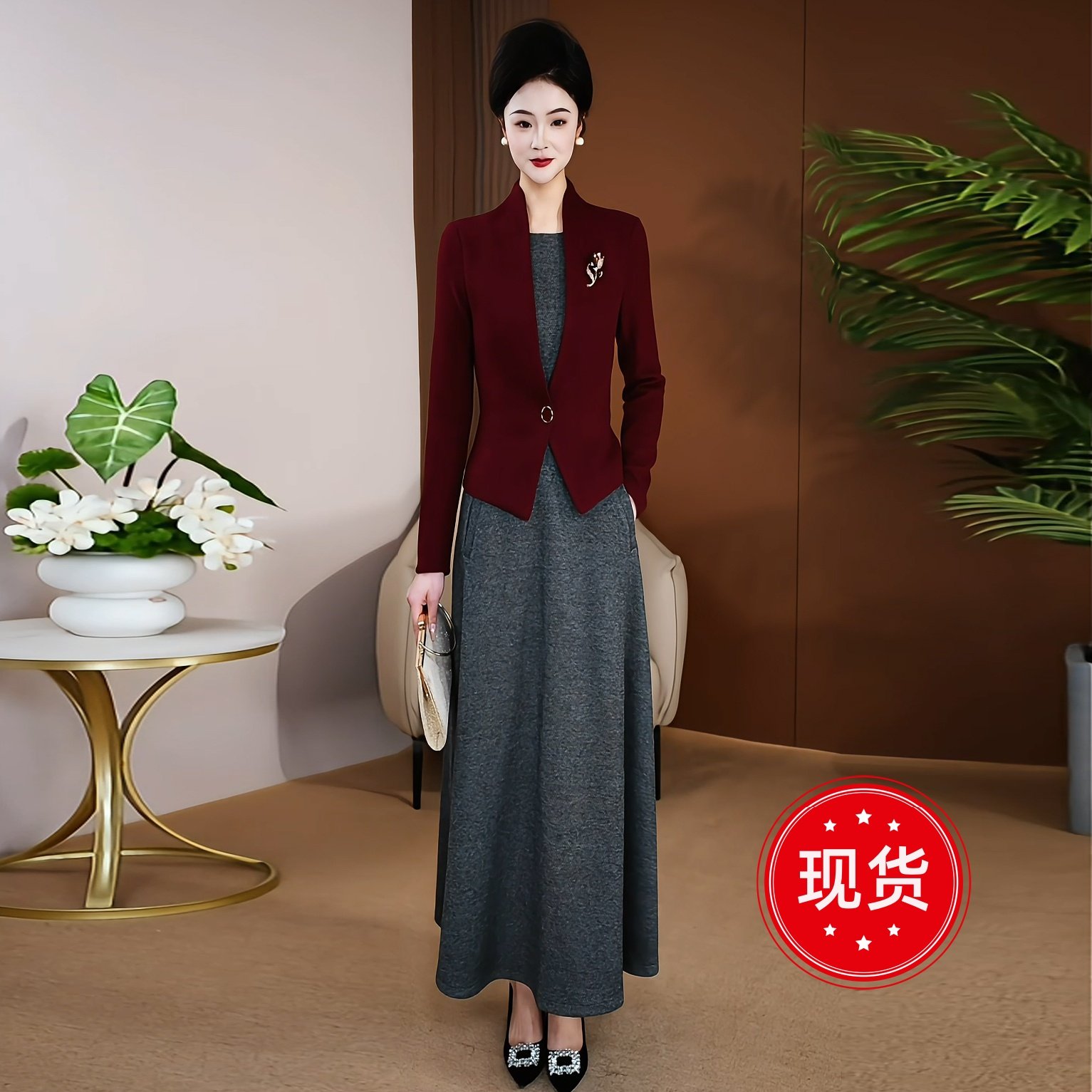 轻奢假两件连衣裙2025早春季新款显瘦气质高级感过膝长裙1108,女装/女士精品,连衣裙,淘宝优惠券,粉丝福利购,淘宝优惠卷